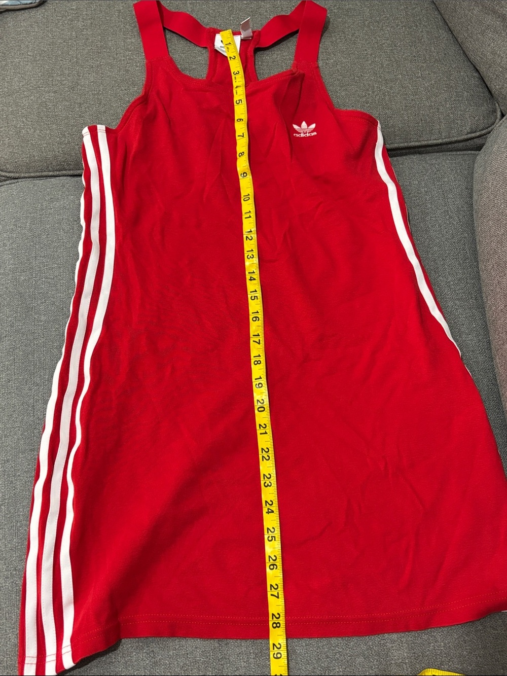 Adidas Originals Adicolor Racerback Red Dress with White Stripes Size Medium - Picture 15 of 15